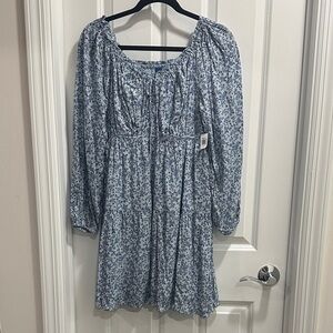 Blue Floral Long Sleeve Dress